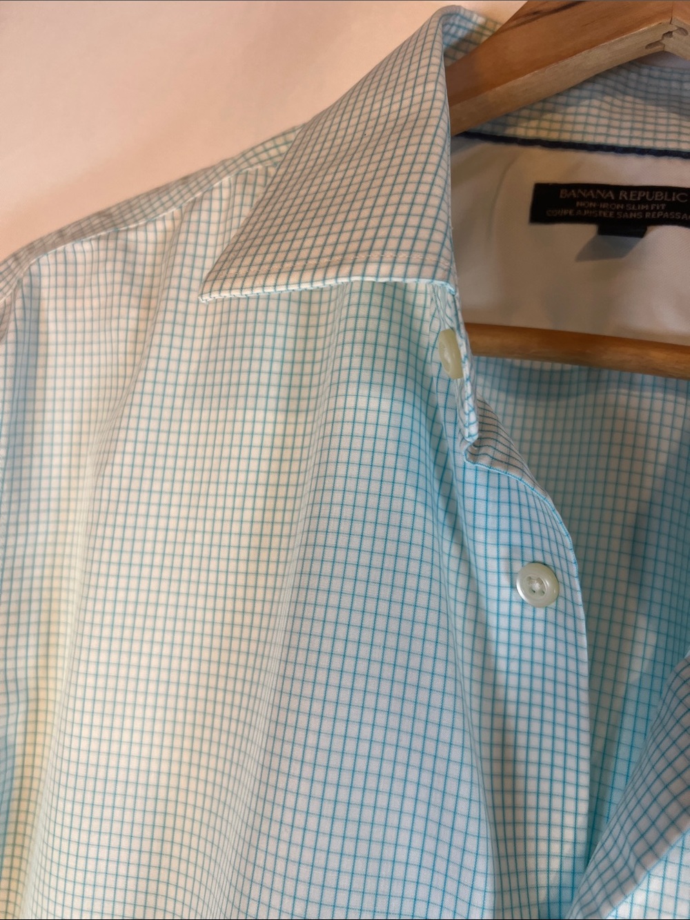 Banana Republic Non-Iron Slim Fit Aqua Graph Check Shirt - Size Large Cotton - Picture 7 of 9